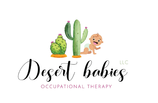 Desert Babies Occupational Therapy Logo featuring a cactus and a baby